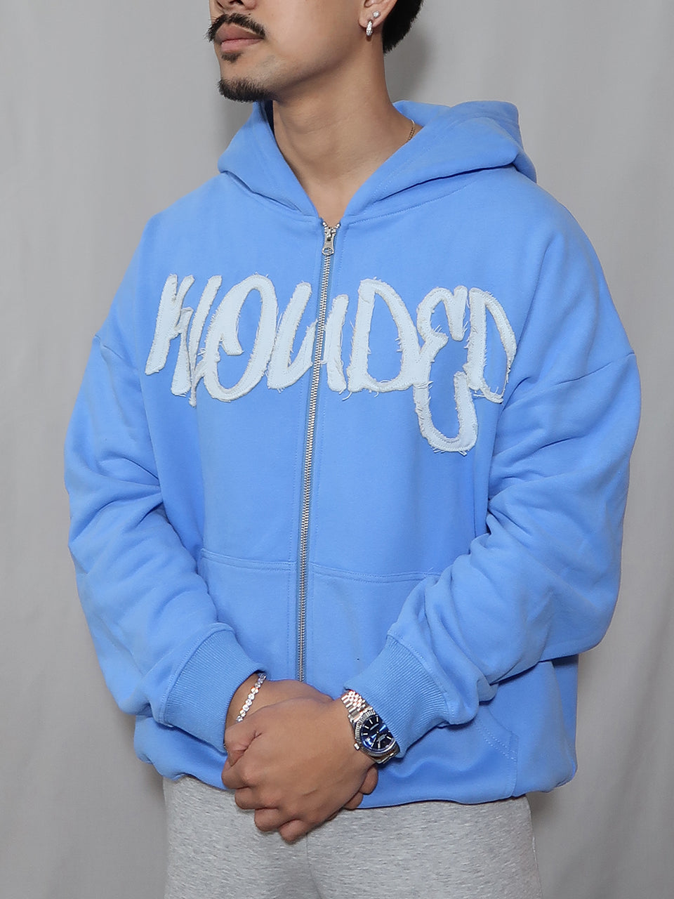 OVERSIZE ZIP UP HOODIE - BLUE/BLUE