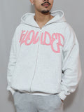 OVERSIZE ZIP UP HOODIE - GREY/PINK